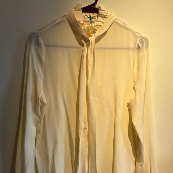 Yves Saint Lauren - Cream Long Sleeve Button Down Shirt with Ruffles - Picture 1 of 5